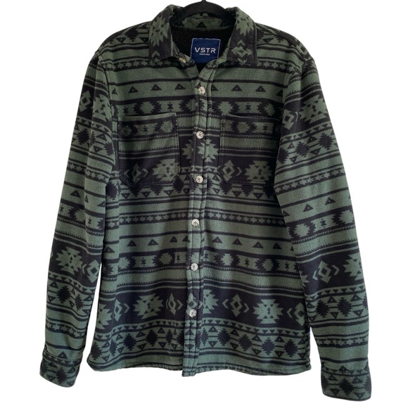 VSTR Aztec Print Fleece Button-Up Tribal Western Shacket - Picture 1 of 5